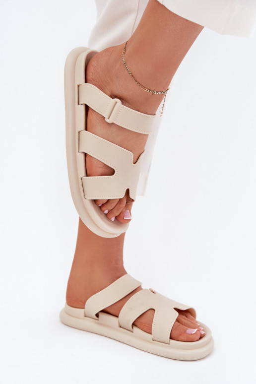 Guminės Moteriškos šlepetės su dirželiais smėlio spalvos Tavirae