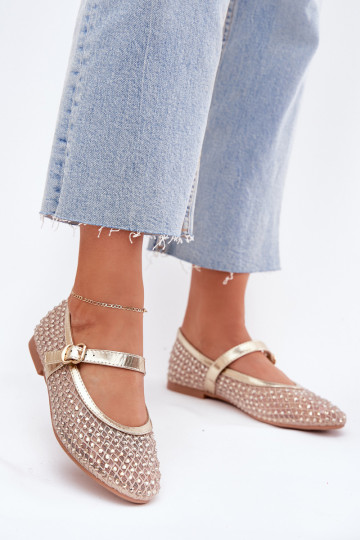 Dekoruotos Balerinos Moteriškas su dirželiais I su sagtimis aukso spalvos Avirae