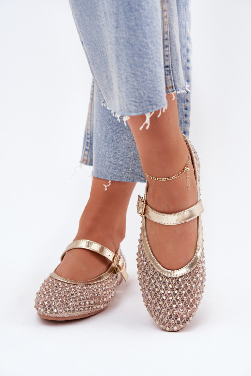 Dekoruotos Balerinos Moteriškas su dirželiais I su sagtimis aukso spalvos Avirae