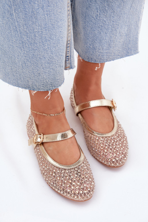 Dekoruotos Balerinos Moteriškas su dirželiais I su sagtimis aukso spalvos Avirae