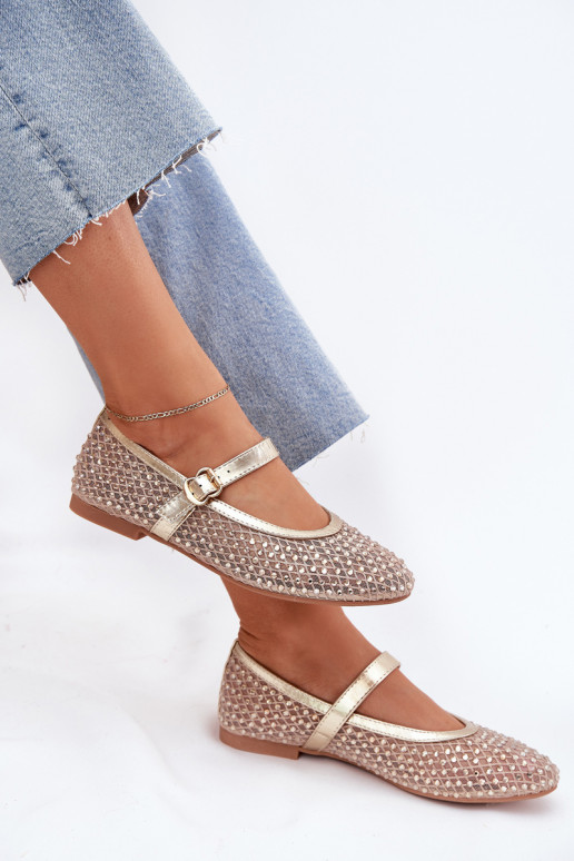 Dekoruotos Balerinos Moteriškas su dirželiais I su sagtimis aukso spalvos Avirae