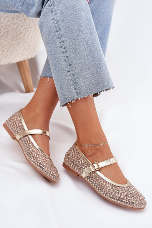 Dekoruotos Balerinos Moteriškas su dirželiais I su sagtimis aukso spalvos Avirae