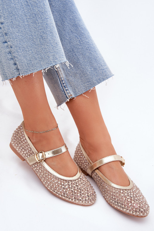 Dekoruotos Balerinos Moteriškas su dirželiais I su sagtimis aukso spalvos Avirae