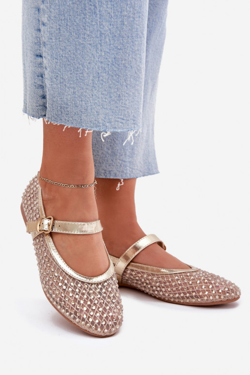 Dekoruotos Balerinos Moteriškas su dirželiais I su sagtimis aukso spalvos Avirae