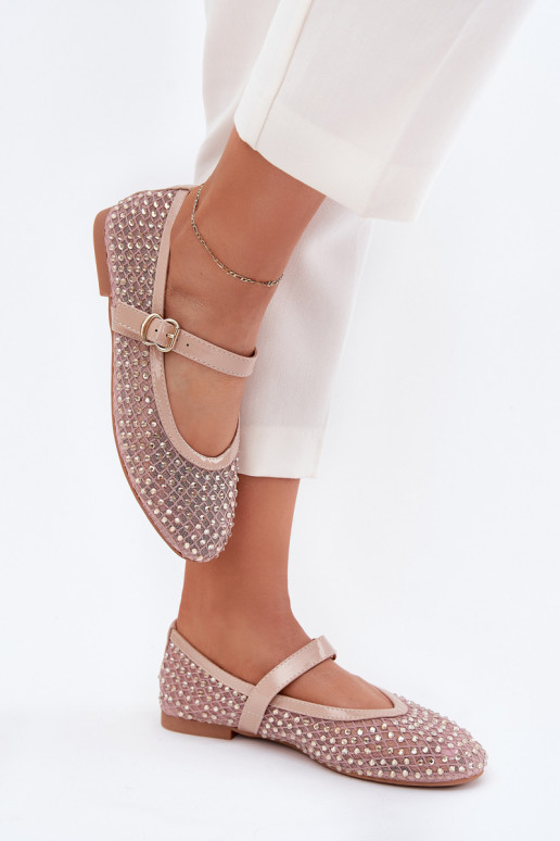 Dekoruotos Balerinos Moteriškas su dirželiais I su sagtimis smėlio spalvos Avirae