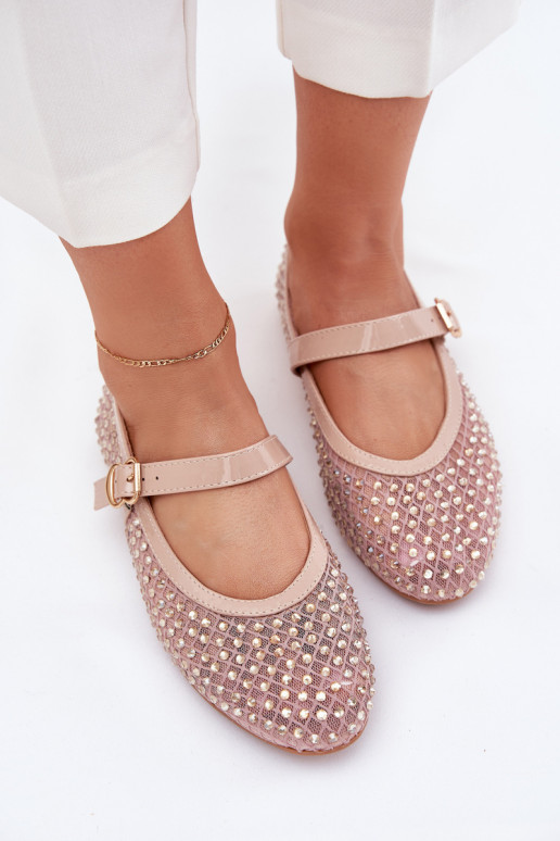 Dekoruotos Balerinos Moteriškas su dirželiais I su sagtimis smėlio spalvos Avirae