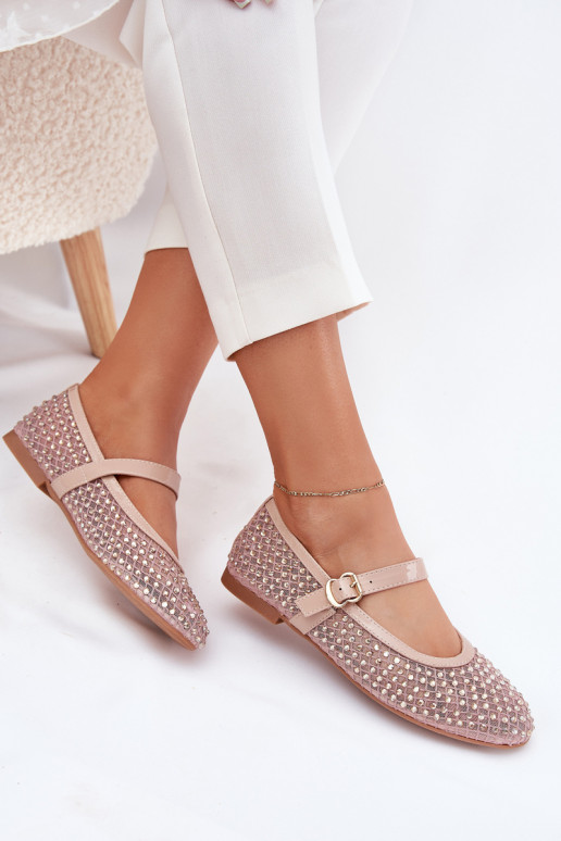 Dekoruotos Balerinos Moteriškas su dirželiais I su sagtimis smėlio spalvos Avirae