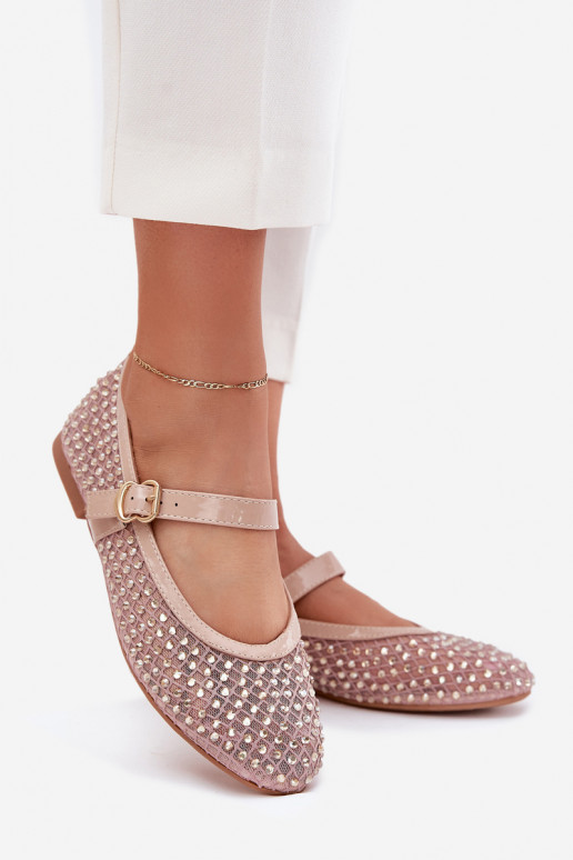 Dekoruotos Balerinos Moteriškas su dirželiais I su sagtimis smėlio spalvos Avirae