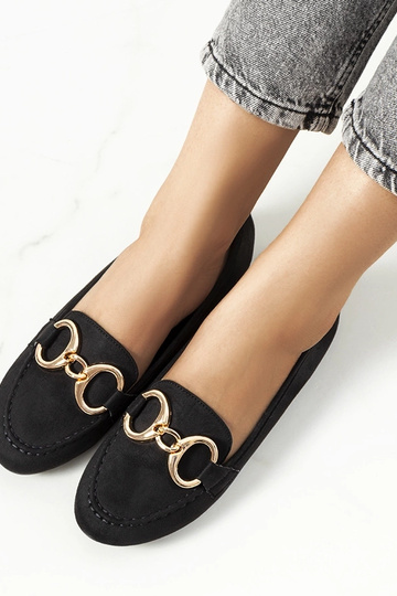 Black Castor Buckle mokasinai