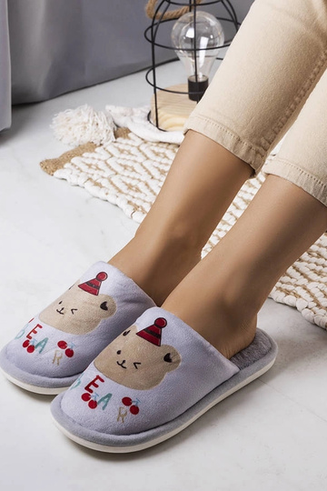 Pilkos minkštos Bear šlepetės