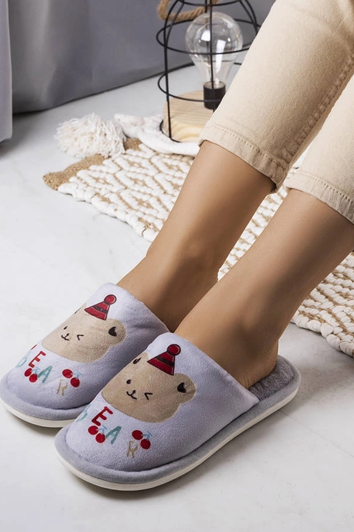 Pilkos minkštos Bear šlepetės