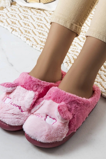 Tamsiai rožinės spalvos minkštos šlepetės Lucky Teddy 2