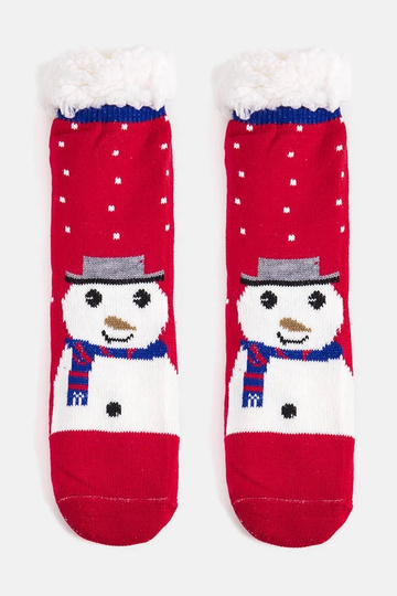Raudonos izoliuotos kojinės su Challi the Snowman