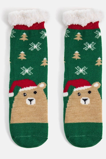 Žalios šiltos kojinės su Teddy Bear Challi