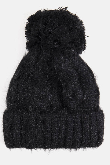 Karloti Black Pompom Hat