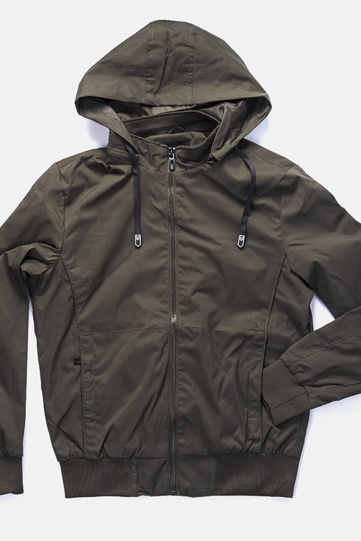 Žalia vyriška vėjo striukė su gobtuvu