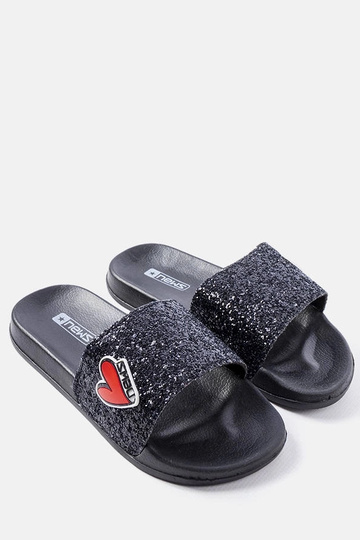 „Boncoeur Black Glitter“ vaikiški šlepetės