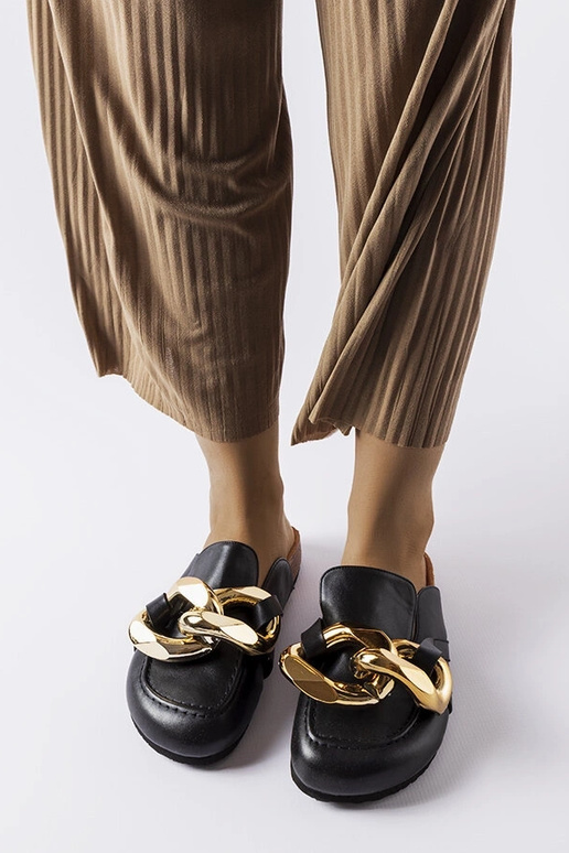 Juodos Christelle grandinėlės šlepetės Juodos Christelle grandinėlės šlepetės