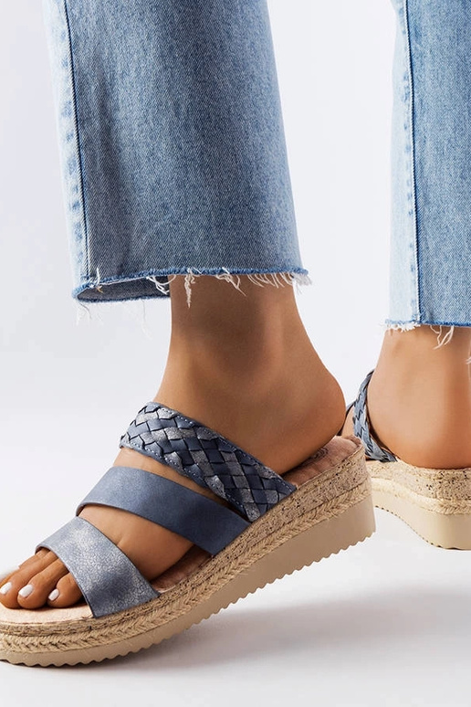 Mėlyni Boston Wedge sandalai Mėlyni Boston Wedge sandalai