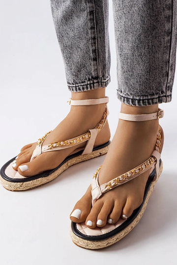 Smėlio spalvos basutės puoštos grandinėle Varieur 2