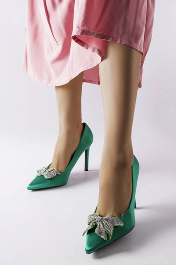 Mia Green Satin Bow High Heel 2