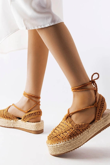 Camel Lace-Up Espadrilles Partenia