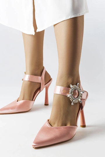 Linda Beige Satin aukštakulniai sandalai