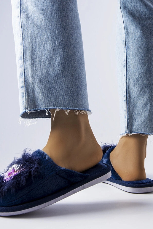 Tamsiai mėlynos šiltos šlepetės su...