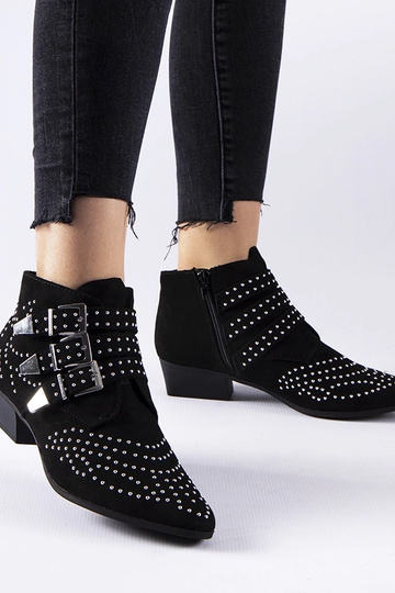 Juodi dekoratyvūs kulkšnies batai žemu kulnu Forever 2