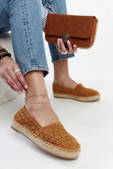 Samra Brown nėrinių espadrilės ant platformos