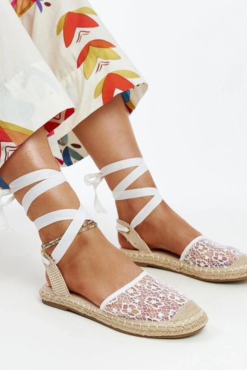 Teha White Lace Open Toe Espadrilės 2