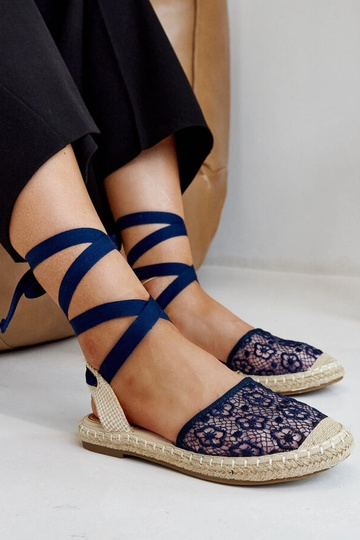 Teha Navy Lace Open Toe Espadrilės