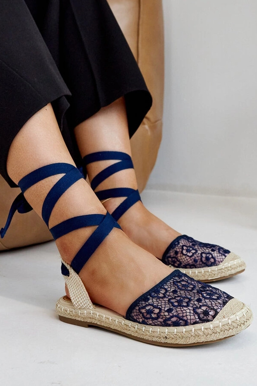Teha Navy Lace Open Toe Espadrilės