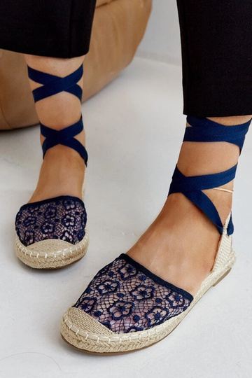 Teha Navy Lace Open Toe Espadrilės 2
