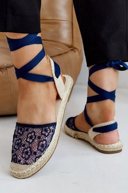 Teha Navy Lace Open Toe Espadrilės