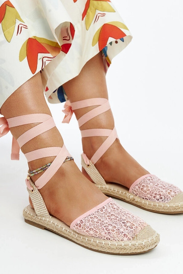 Teha Pink Lace Open Toe Espadrilles