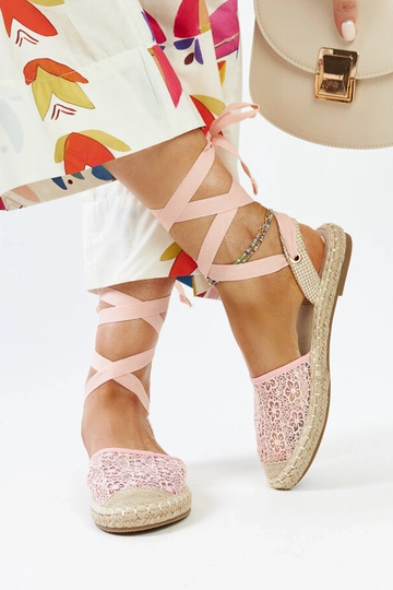 Teha Pink Lace Open Toe Espadrilles 2