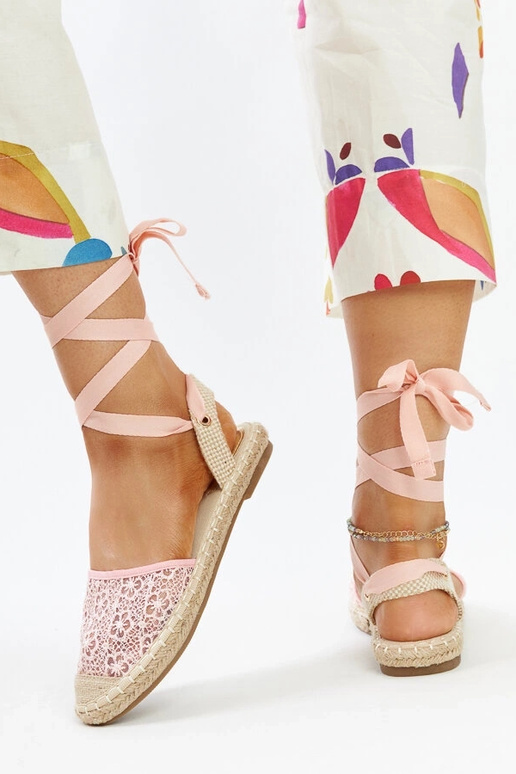 Teha Pink Lace Open Toe Espadrilles
