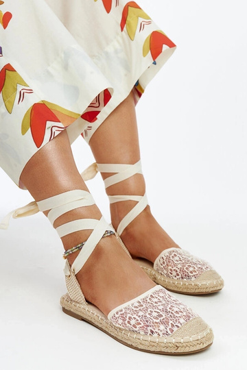 Teha Beige Lace Open Toe Espadrilles