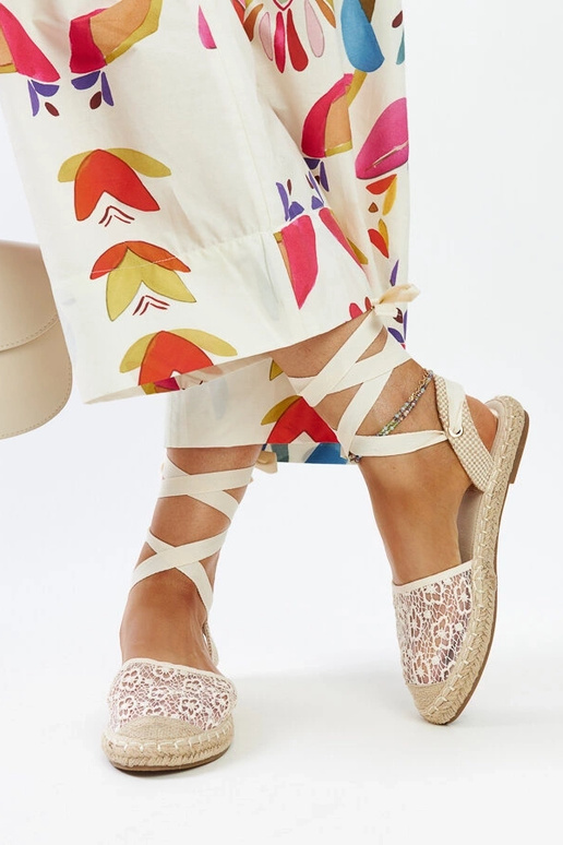 Teha Beige Lace Open Toe Espadrilles