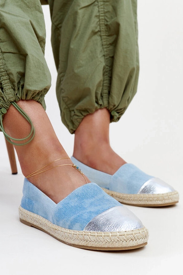 Suranos mėlynos ir sidabrinės blizgesio espadrilės