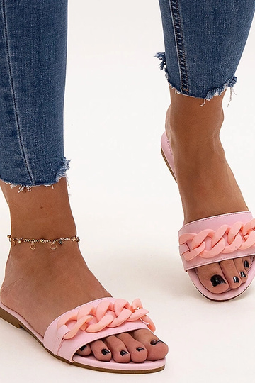 Aliyan Pink Matte Chain Flip Flops 2
