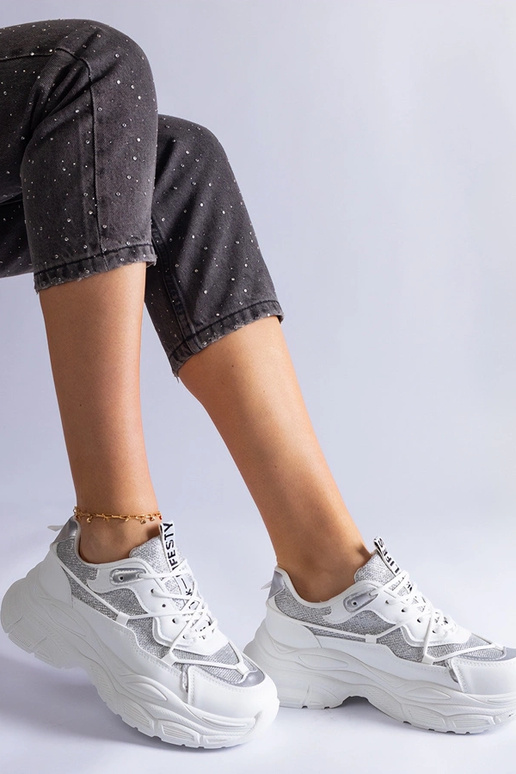 Balti sportbačiai su blizgučiais Rigel