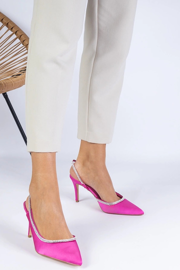 Mrozzi Pink Satin Pompos su cirkonio ir atviru kulnu 2