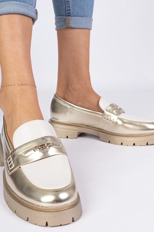 Auksinės moteriškos mokasinos su...