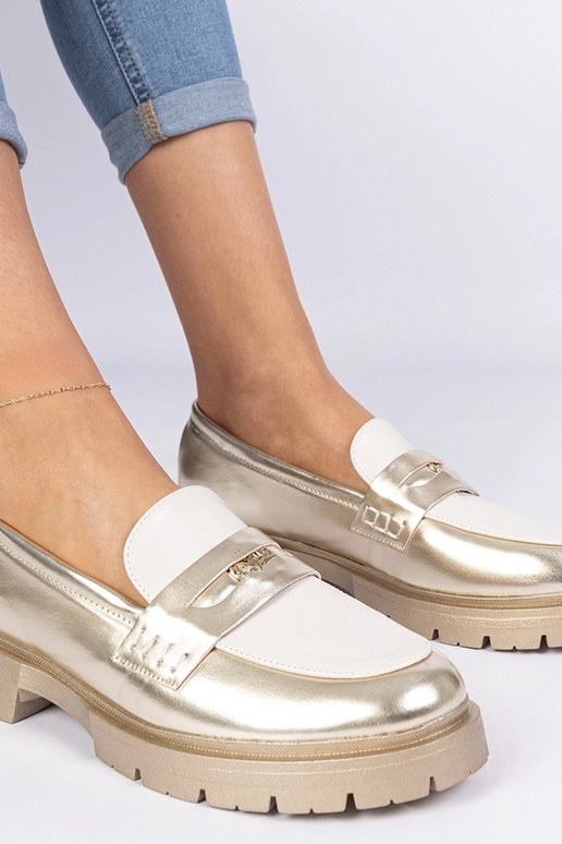 Auksinės moteriškos mokasinos su...