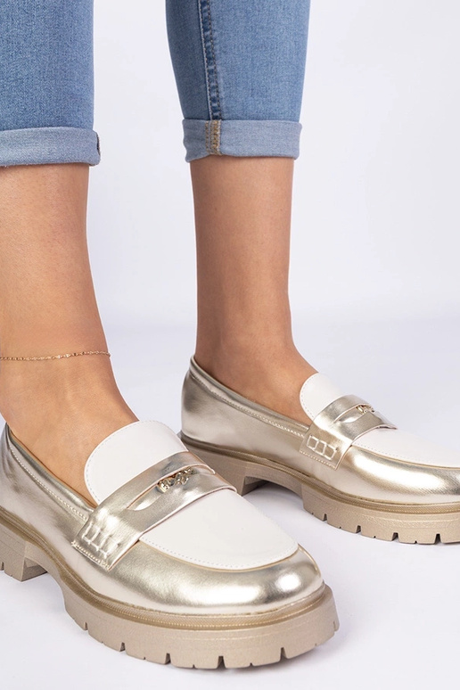 Auksinės moteriškos mokasinos su...