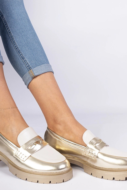 Auksinės moteriškos mokasinos su...