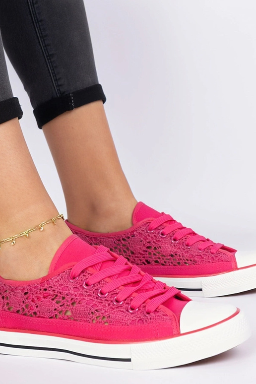 Rožiniai ażurowi moteriški bateliai Saha