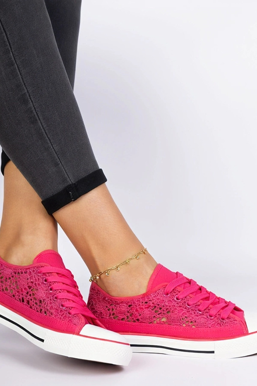 Rožiniai ażurowi moteriški bateliai Saha